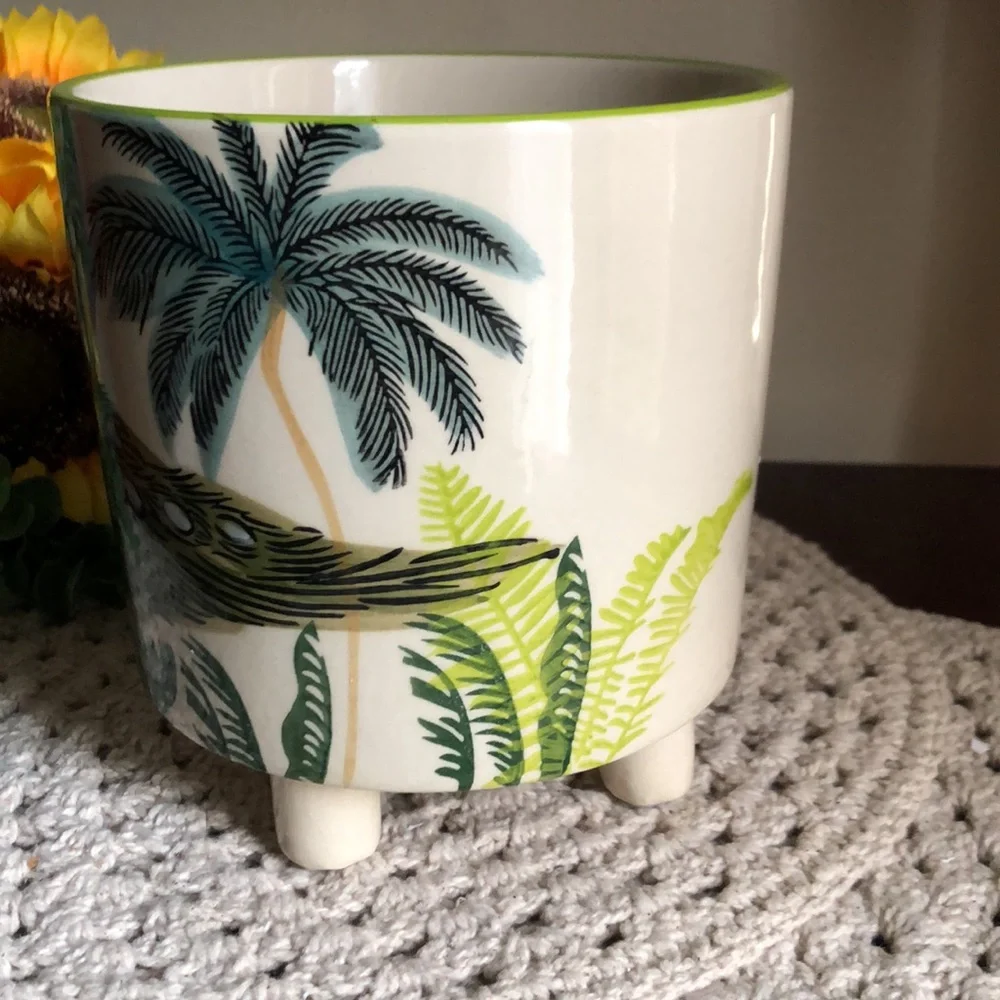 Decorative Green Peacock Ceramic Footed Planter Pot